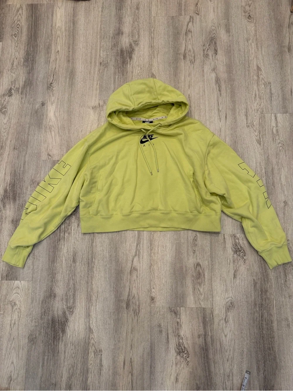 Nike Air Cropped Hoodie Lime Green Yellow Logo Sweatshirt Large